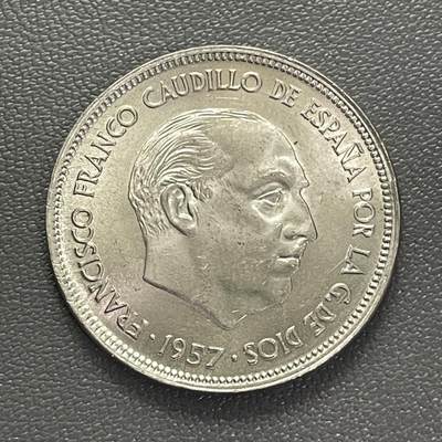 回流0110 - 全新西班牙1957年25比塞塔 圣约翰之鹰/佛朗哥