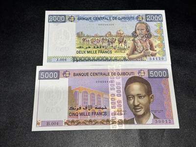 《外钞收藏家》第六百零一期（畅拍场）（本平台长期征集拍品、欢迎藏友们联系合作） - 吉布提2000和5000法郎 2张一起 全新UNC
