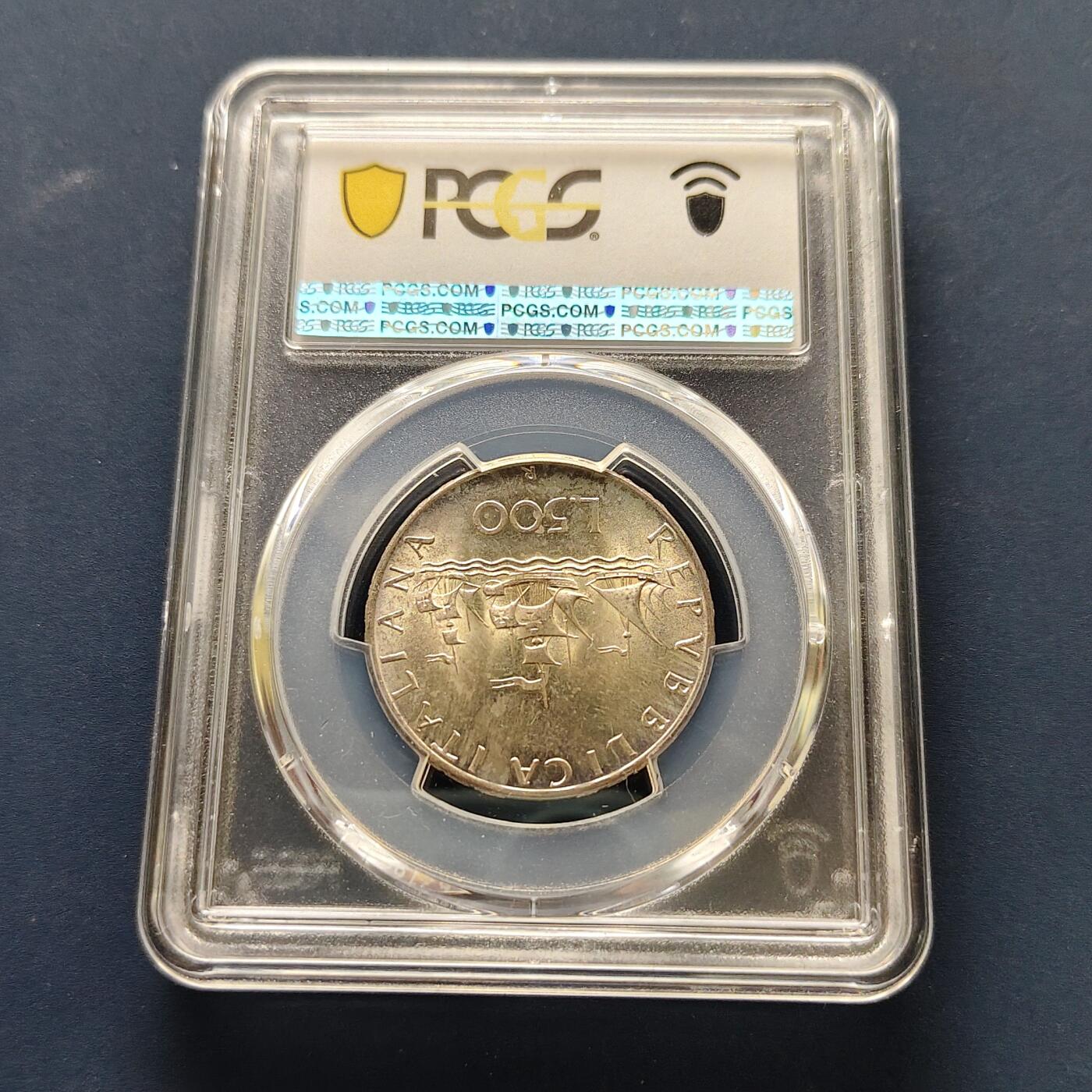 【全场包邮】纯粹捡漏拍493场 意大利1966年500里拉帆船女神银币-PCGS MS64