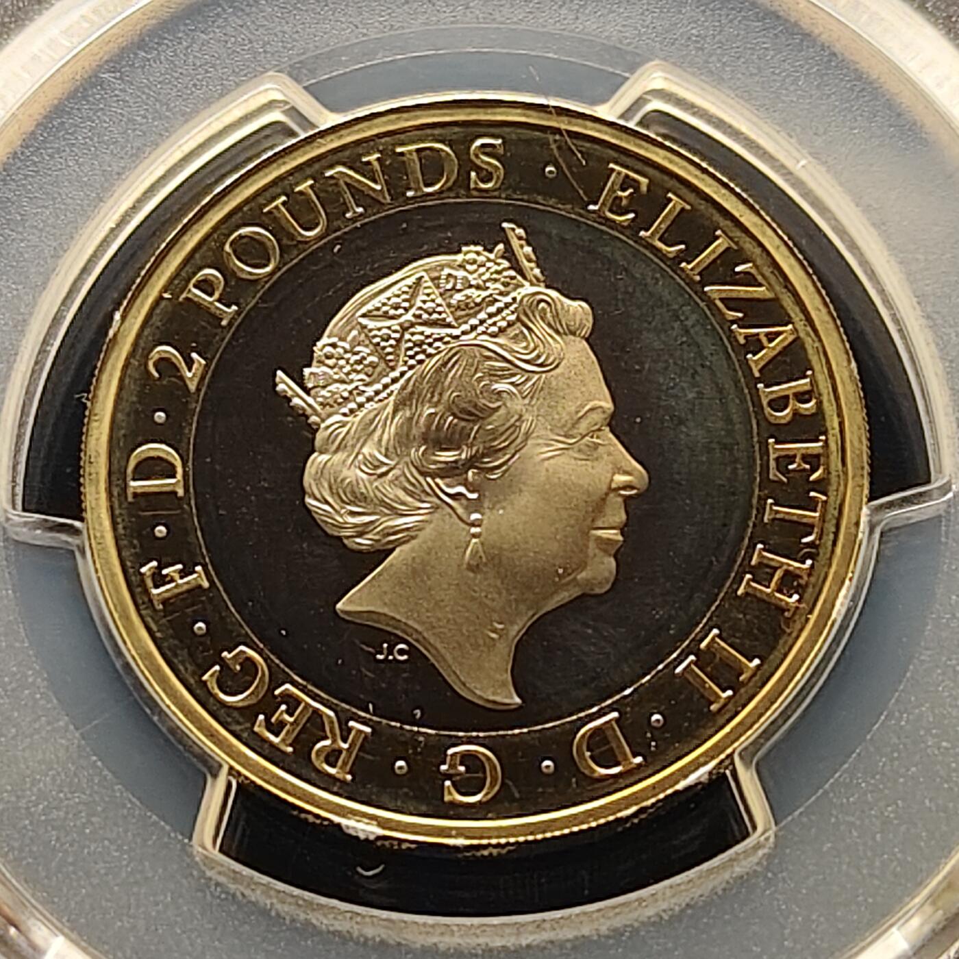 【全场包邮】纯粹捡漏拍493场 【收藏级·亚军分】英国2016年2镑莎士比亚文学系列悲剧精制双色纪念币-PCGS PR67 DCAM（更高分仅1枚）