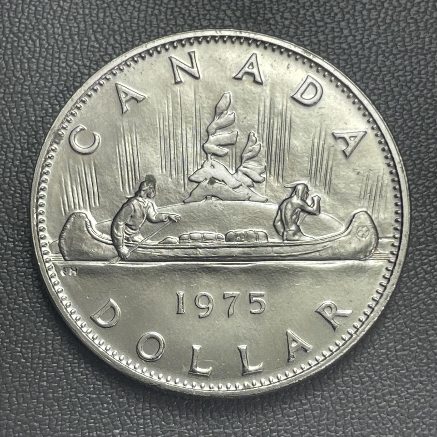 回流0110 加拿大1975年1加元精制镍币 独木舟、北极光