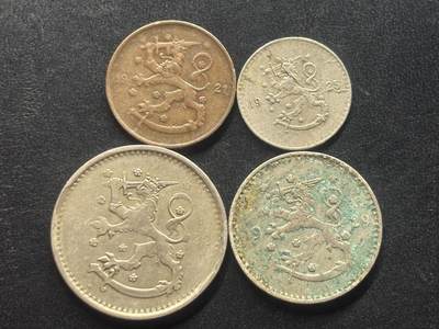 邮泉阁限时拍卖第三十九场 欧洲专场（硬币在国外。请付邮费6元。） 芬兰1918-1962年4枚