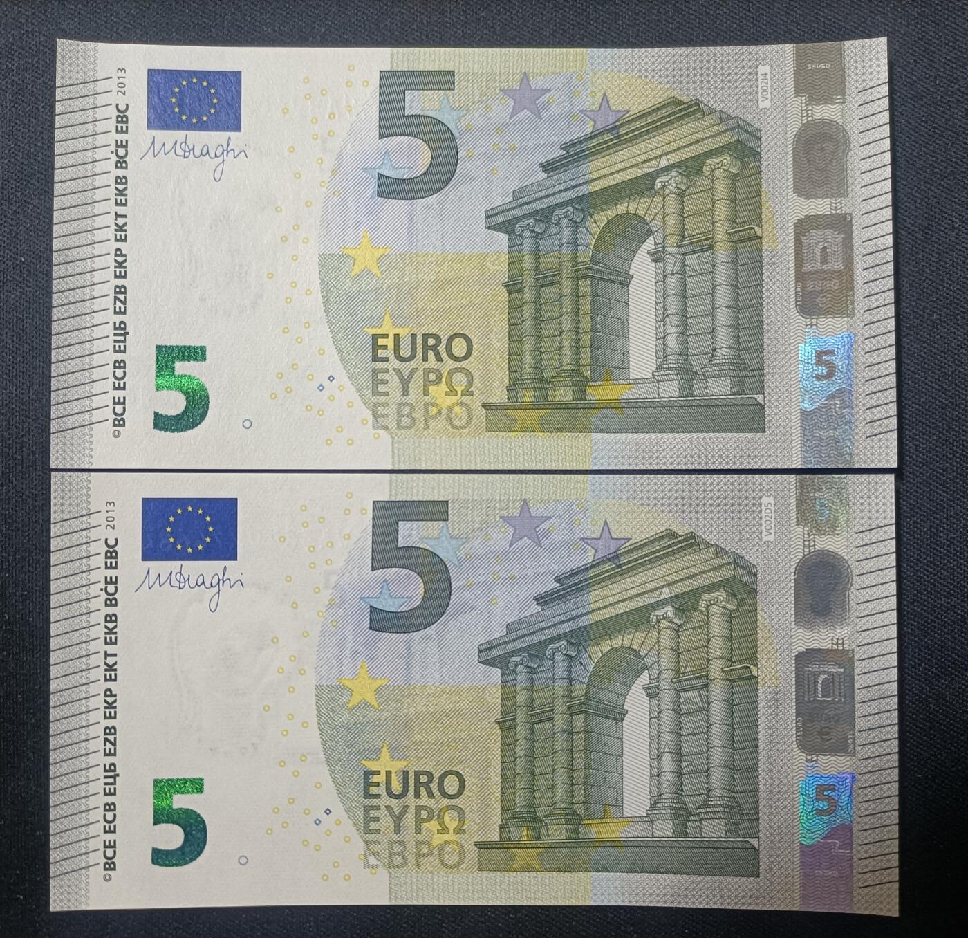 【游宝包邮场】蛇年第106期 纸钞硬币卡牌综合场[二] 欧盟-5欧元x2 2013版UNC