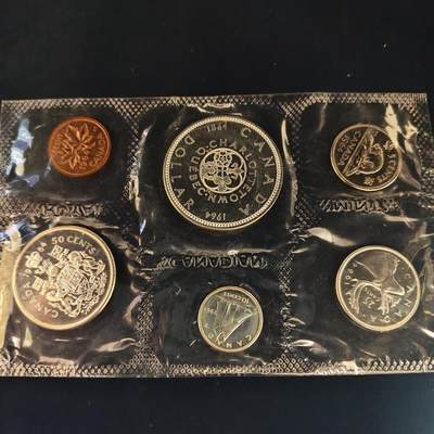 【全场包邮】纯粹捡漏拍493场 - 加拿大1964年官方4银1镍1铜封装套币【23克+11.66克+5.83克+2.31克，纯银价约616元（按18元银价折算）】