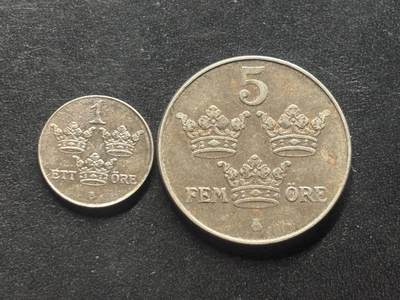 邮泉阁限时拍卖第三十九场 欧洲专场（硬币在国外。请付邮费6元。） 瑞典古斯塔沃五世国王铁币2枚