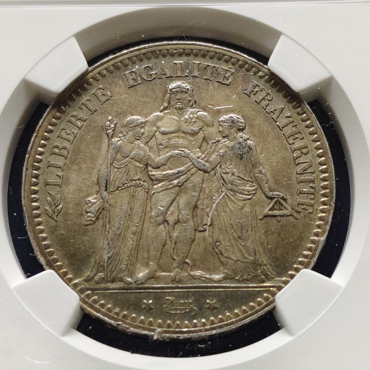 【全场包邮】纯粹捡漏拍493场 法国1873年A版5法郎银币【37毫米25克】-NGC MS62