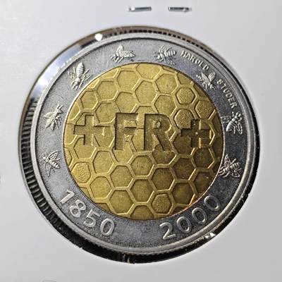 KK钱币收藏小铺  第399期  百期特拍（四拍之三）2月预留时间 周末发货 -  2000瑞士5法郎双色纪念币 好品