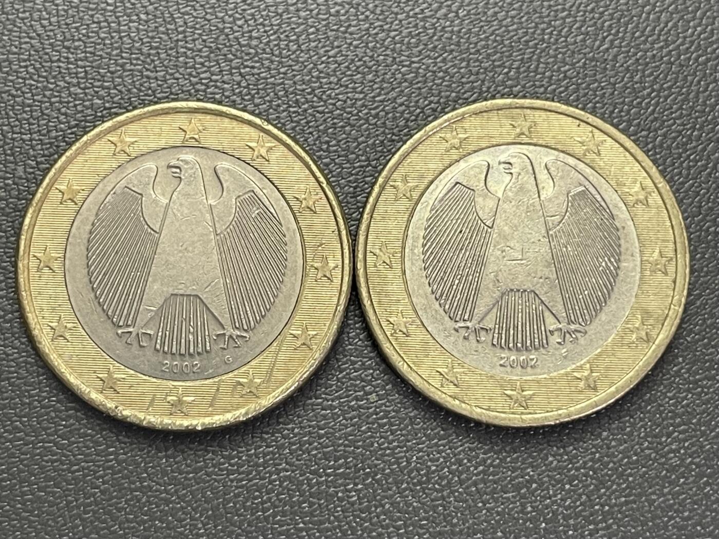 回流0110 德国2002年1欧元双金属币两枚 联邦之鹰