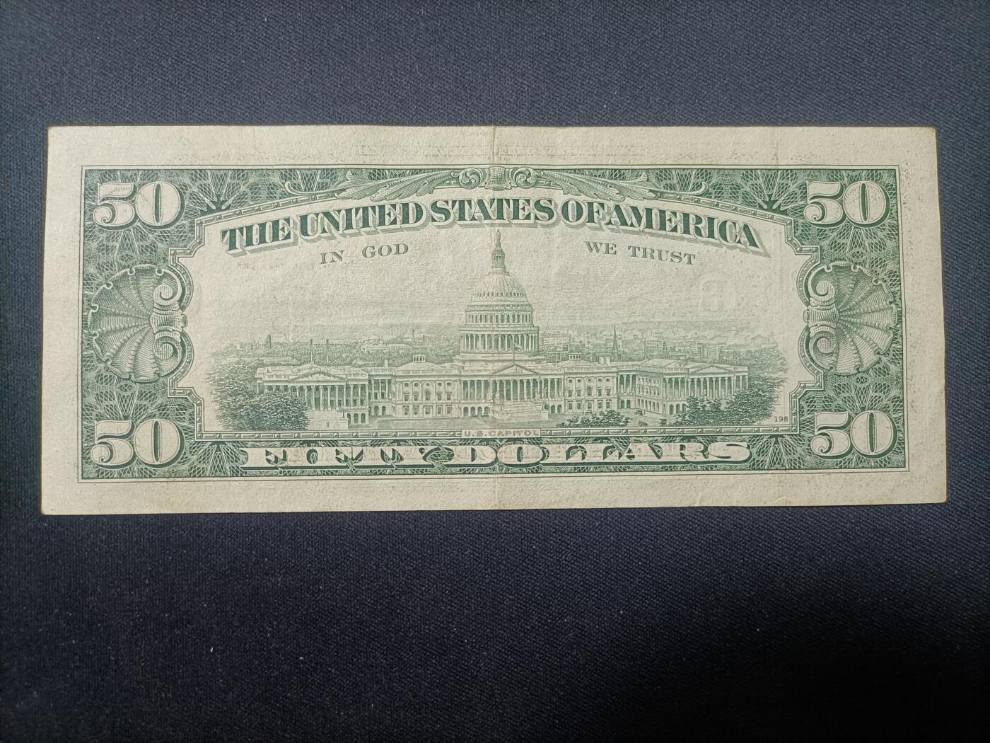 【游宝包邮场】蛇年第106期 纸钞硬币卡牌综合场[二] 美国-50美元 1990年 B2纽约版 VF