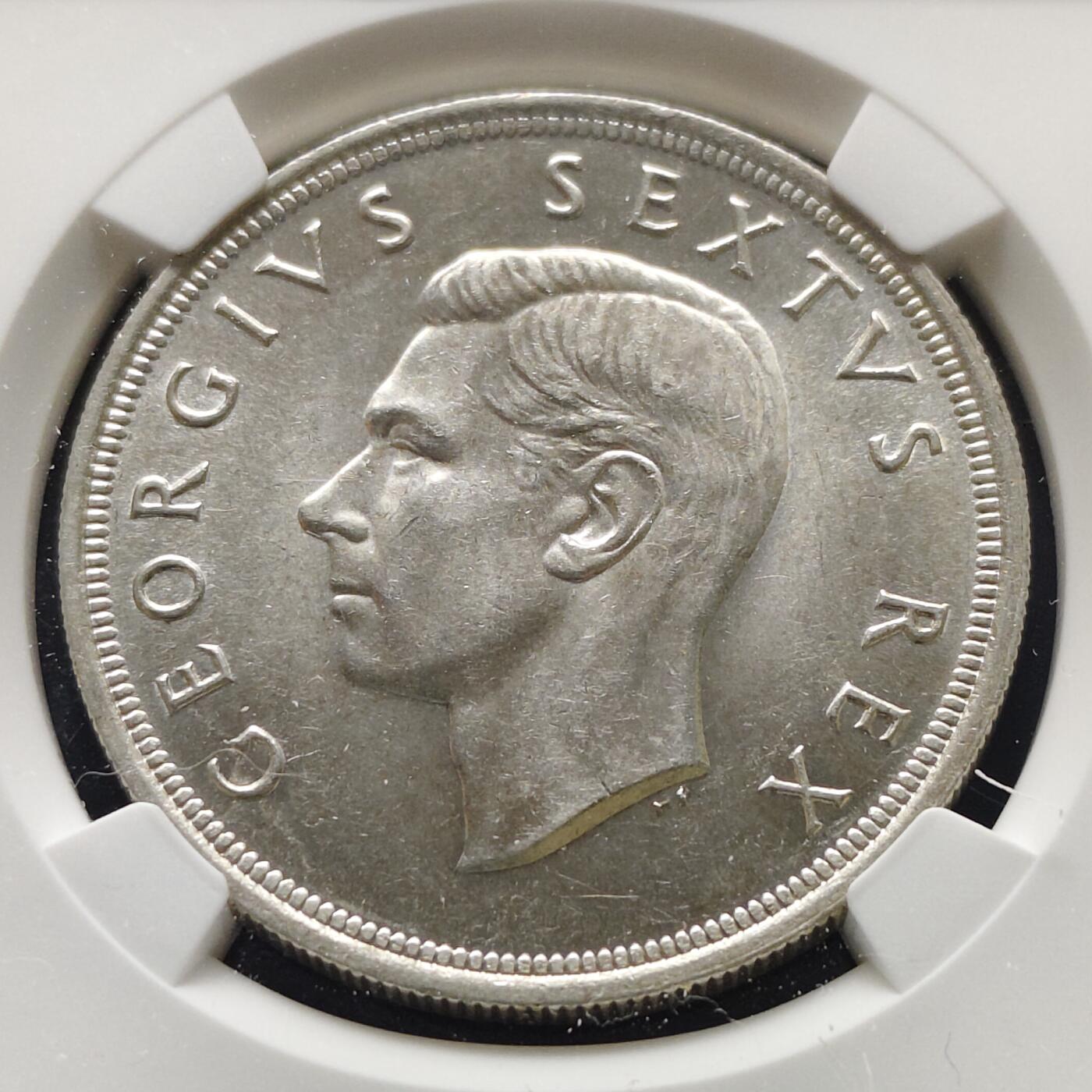 【全场包邮】纯粹捡漏拍493场 南非1952年5先令发现开普敦300周年克朗型纪念大银币-NGC MS62