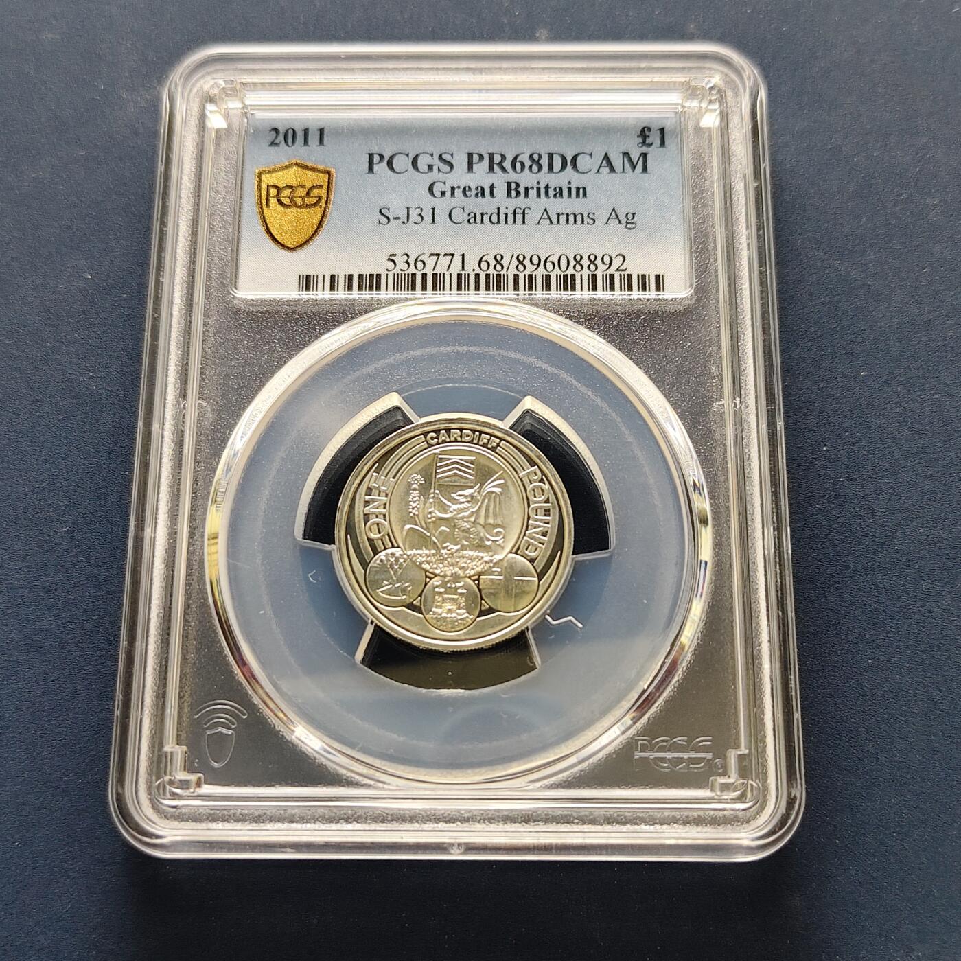 【全场包邮】纯粹捡漏拍493场 【收藏级·亚军分】英国2011年1镑首府系列威尔士加的夫精制纪念币-PCGS PR68 DCAM（更高分8枚）