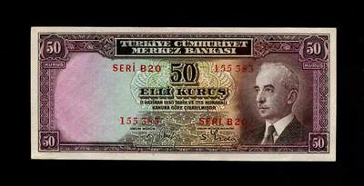 1月10号晚上8点 外国纸币自动截拍第82场 - 土耳其 1930年50库鲁 新品稀少 轻微瑕疵