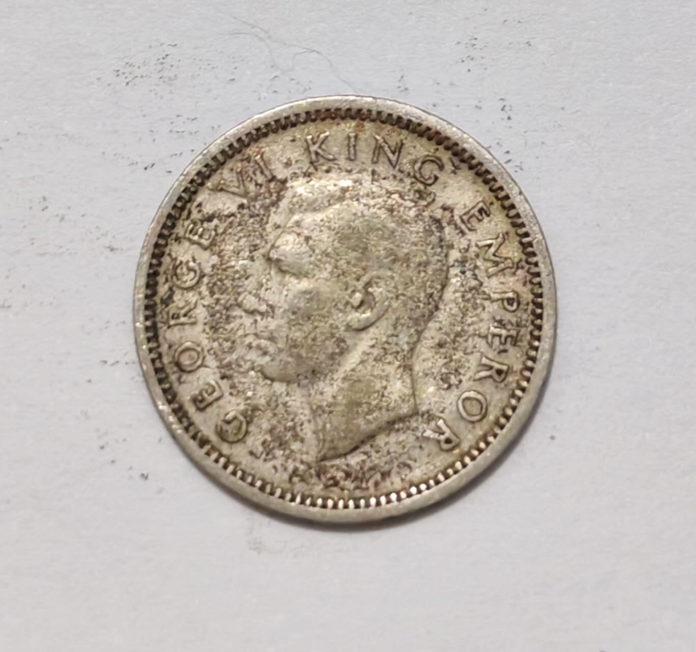 外国货币 1937年新西兰发行的3便士（Threepence）银币，50%银