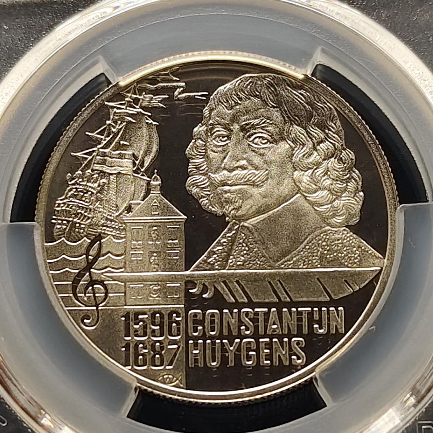 【全场包邮】纯粹捡漏拍493场 【收藏级·冠军分】荷兰1996年20欧诗人惠更斯诞生400周年精制纪念银币-PCGS PL68