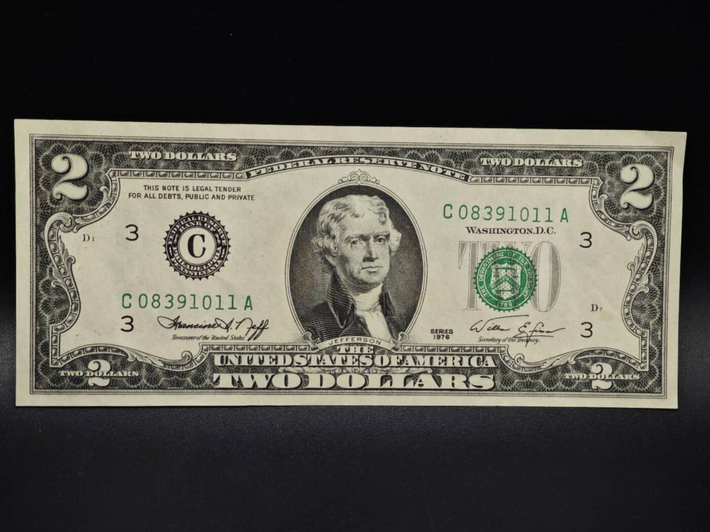 【淘币小摊】限时拍第八百四十五拍  纸币场  满百包邮可预留两周  周一统一发货  美国1976年2美元纸币【有折】
