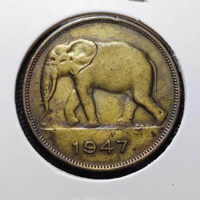 KK钱币收藏小铺  第399期  百期特拍（四拍之三）2月预留时间 周末发货 -  1947刚果5法郎铜币 大象