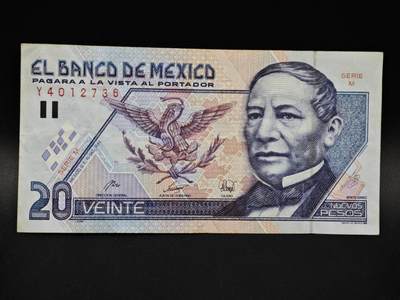 【淘币小摊】限时拍第八百四十六拍  纸币场  满百包邮可预留两周  周一统一发货  - 墨西哥1992年20比索纸币【有折】