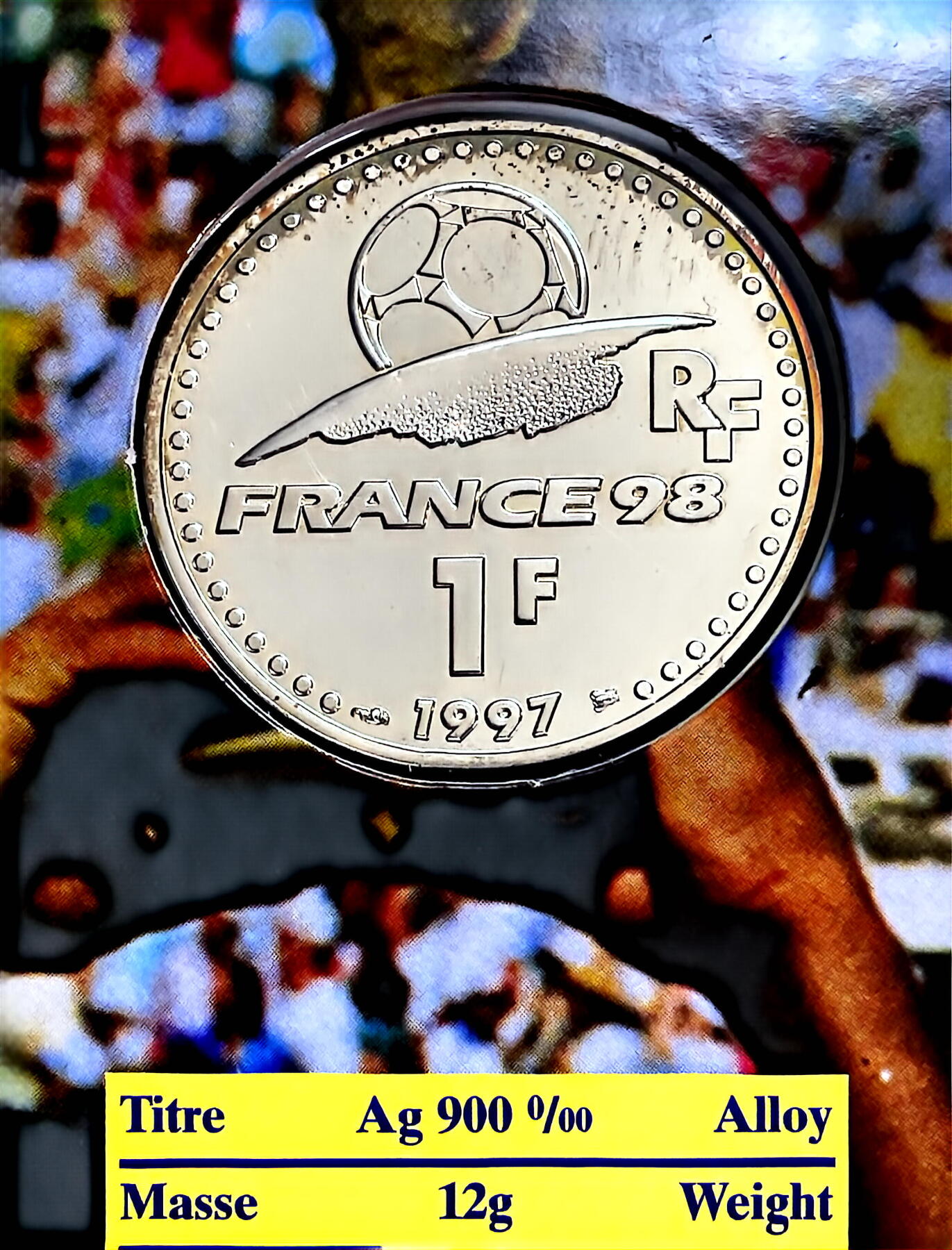 回流0110 法国1997年98世界杯足球赛1法郎纪念银币卡册 12克90%银25万枚