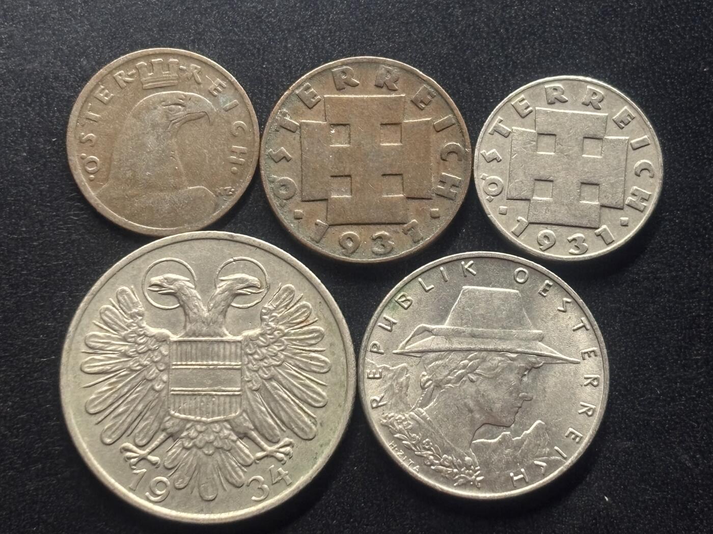 邮泉阁限时拍卖第三十九场 欧洲专场（硬币在国外。请付邮费6元。） 奥地利第一共和国（先令）5枚