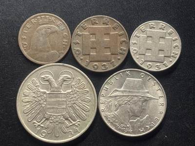 邮泉阁限时拍卖第三十九场 欧洲专场（硬币在国外。请付邮费6元。） 奥地利第一共和国（先令）5枚