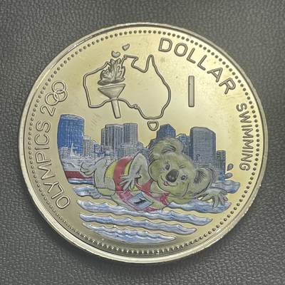 回流0110 - 较少 所罗门群岛2000年1元悉尼奥运会彩色精制纪念币 游泳