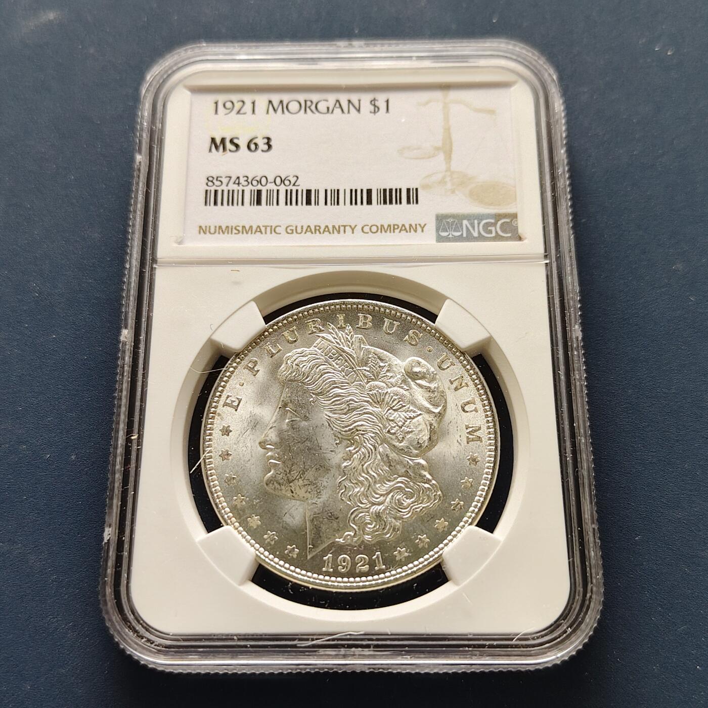 【全场包邮】纯粹捡漏拍493场 美国1921年摩根1元大银币-NGC MS63