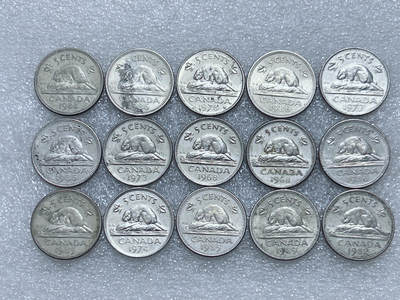 第一海外回流一元起拍收藏 散集专场  第289期 - 加拿大海狸版5分硬币 15枚