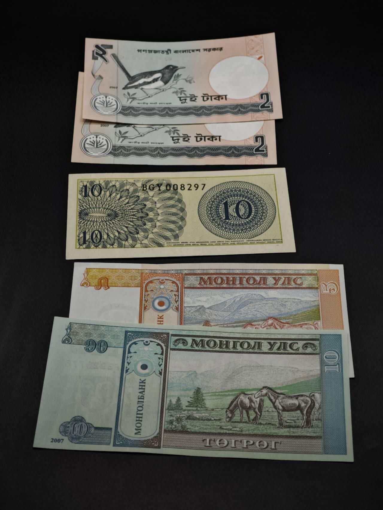 【淘币小摊】限时拍第八百四十五拍  纸币场  满百包邮可预留两周  周一统一发货  孟加拉 印尼 蒙古纸币5张