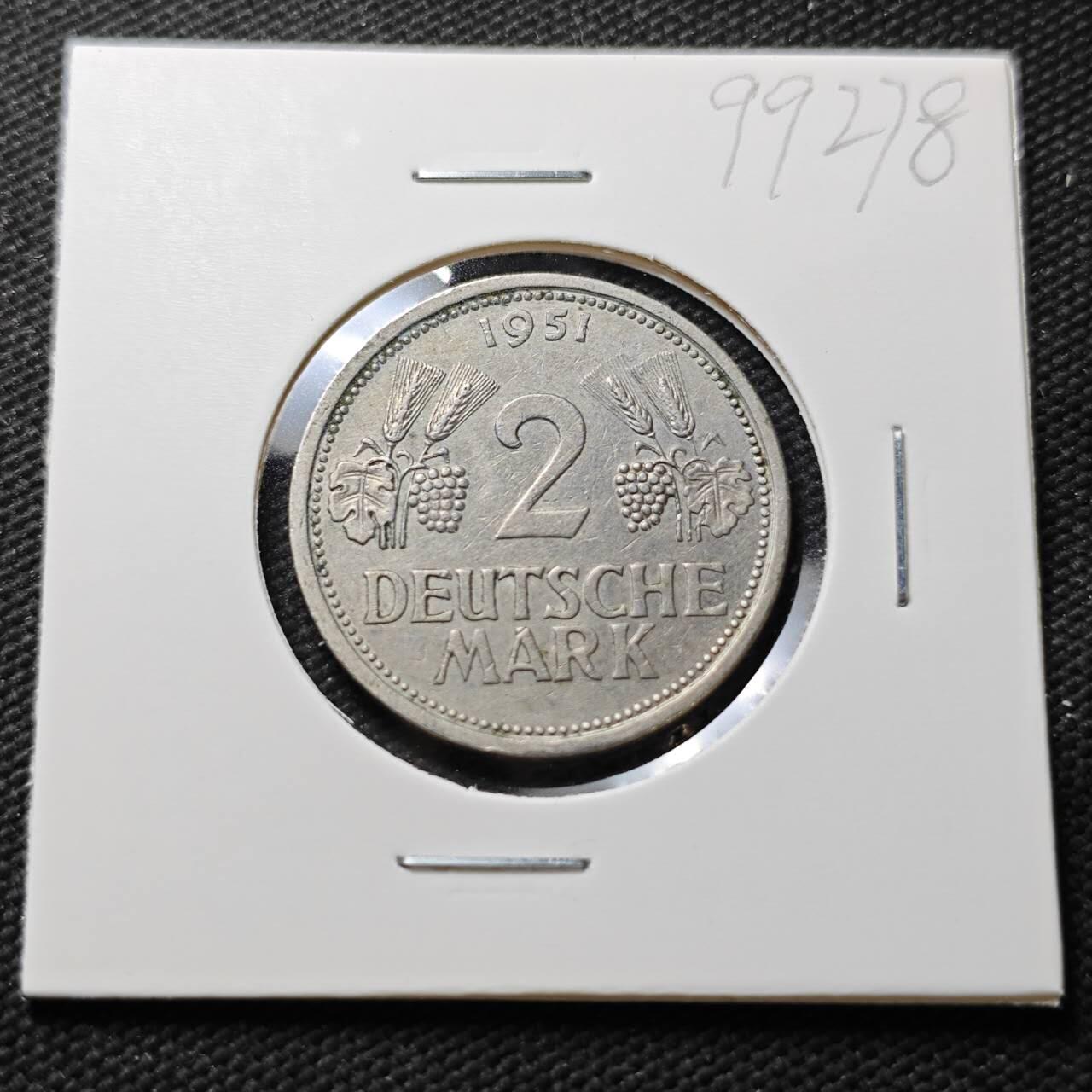 KK钱币收藏小铺  第399期  百期特拍（四拍之三）2月预留时间 周末发货  1951J西德2马克 汉堡造币厂