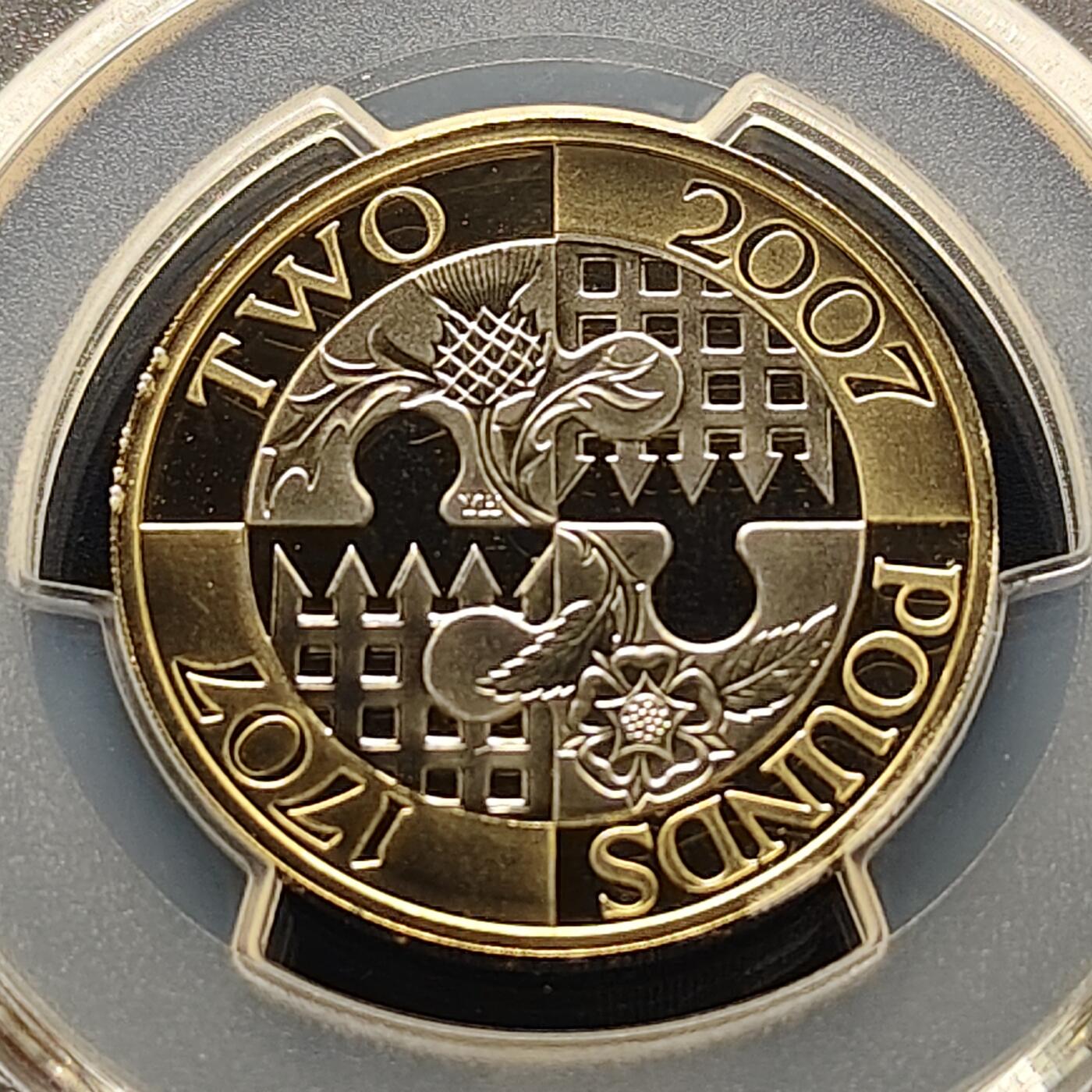 【全场包邮】纯粹捡漏拍493场 【收藏级】英国2007年2镑联合法案300周年精制双色纪念币-PCGS PR67 DCAM（更高分仅4枚）