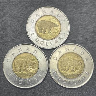回流0110 - 加拿大1996年2加元双金属币3枚美品 北极熊