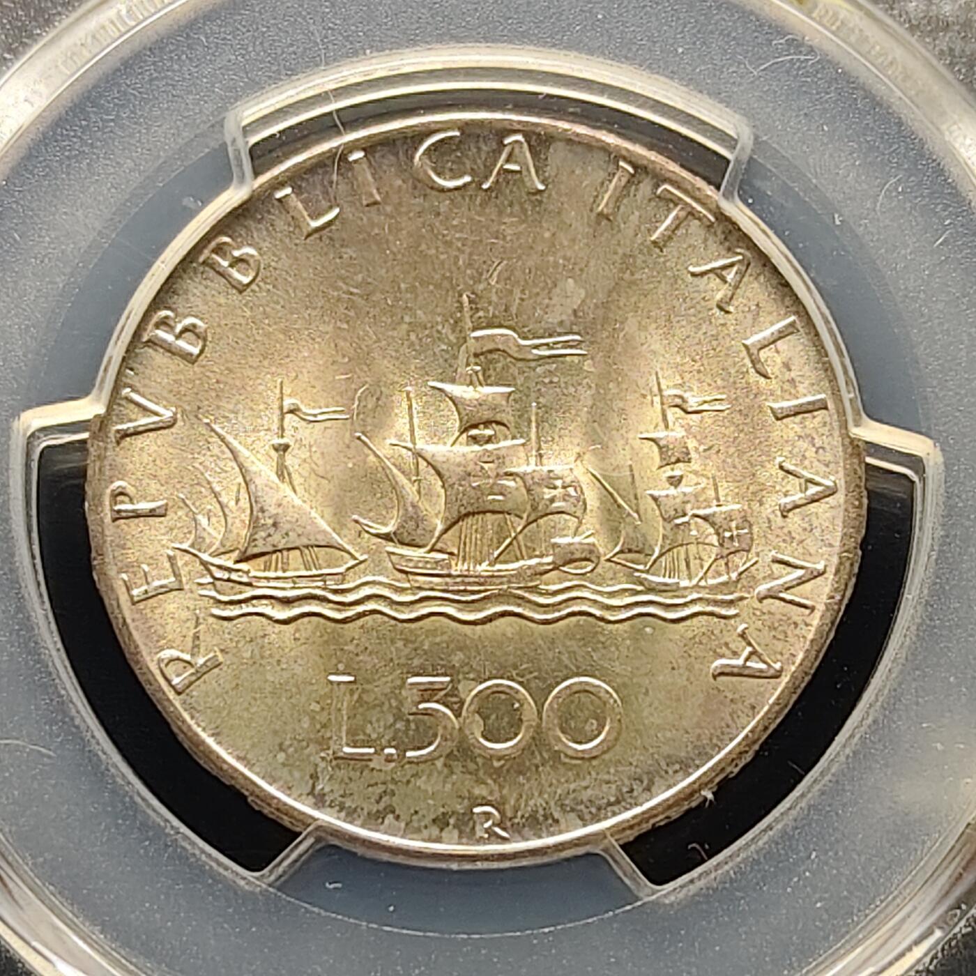 【全场包邮】纯粹捡漏拍493场 意大利1966年500里拉帆船女神银币-PCGS MS64