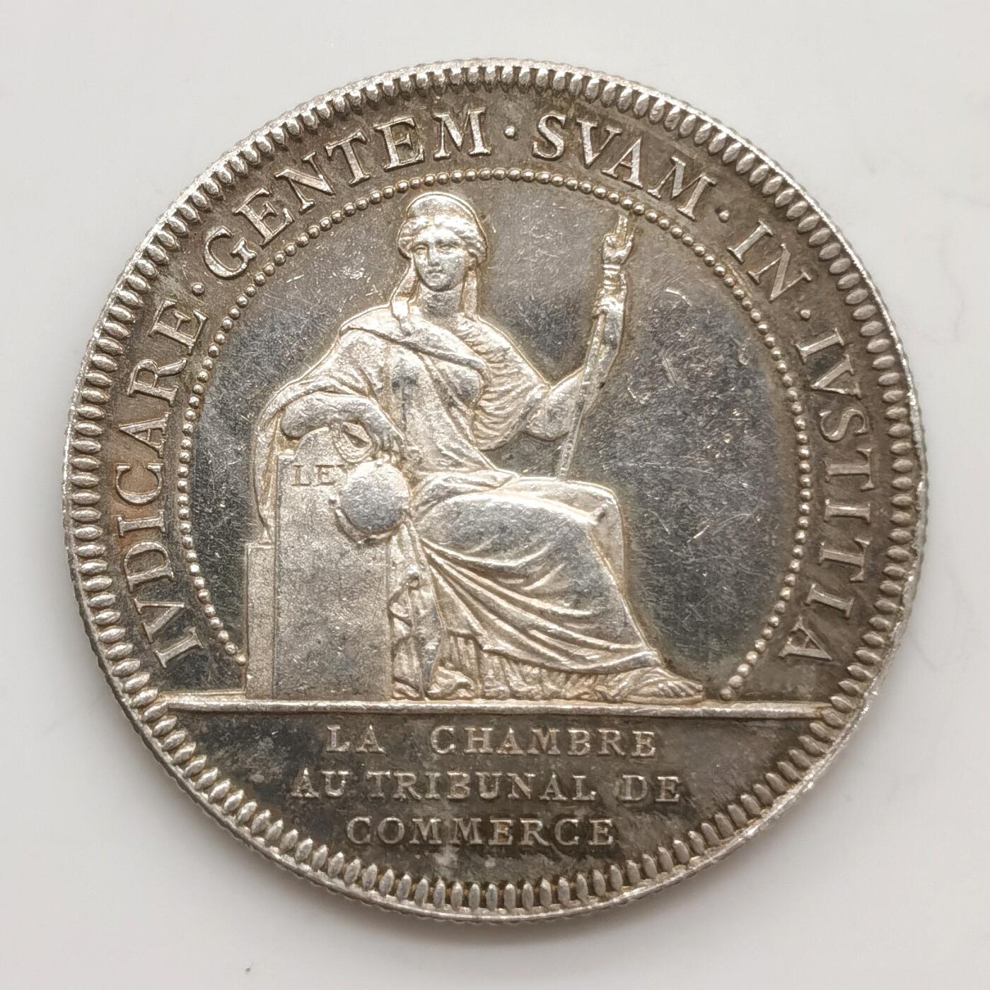博洋堂世界钱币拍卖第156期（全场包邮） 19世纪末20世纪初法国南特商会银代币，背商业女神，近未流通品相，黄油转光