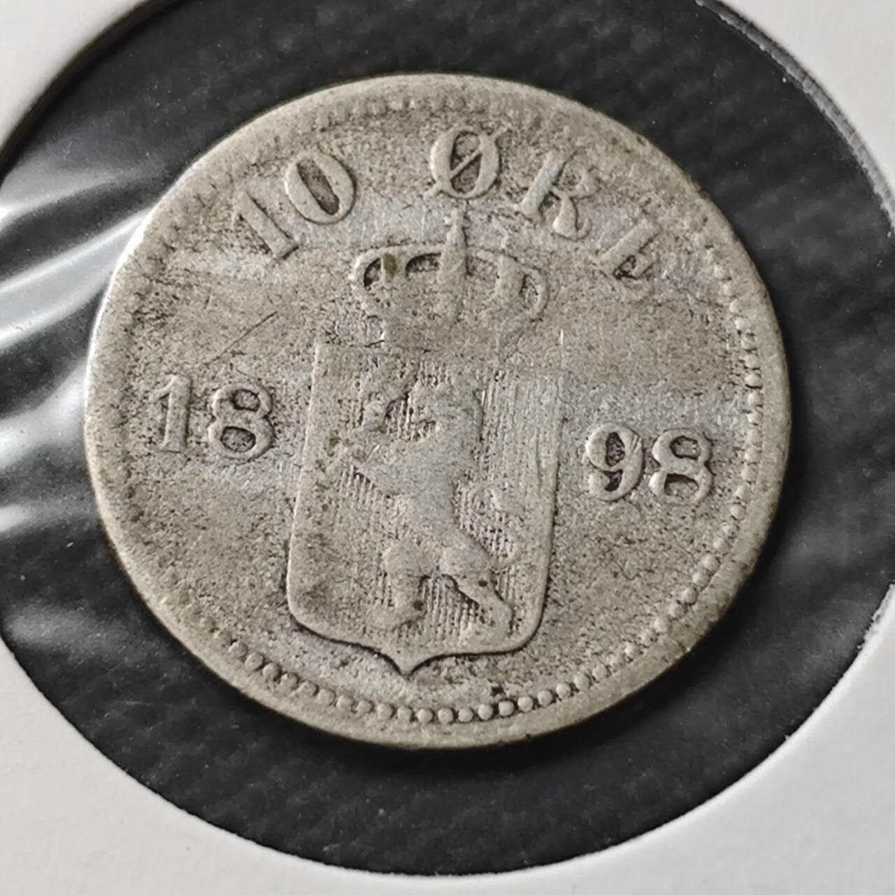 KK钱币收藏小铺  第399期  百期特拍（四拍之三）2月预留时间 周末发货  1898挪威10欧尔银币