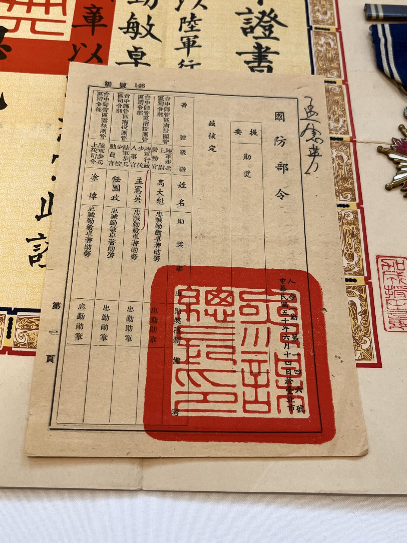 韵星假日拍卖第三十六期 -- Rimey Holidays Auction 36 孟宪英中校旧藏，忠勤勋章（50年代铜制版本）与证书、授勋命令大全套合拍