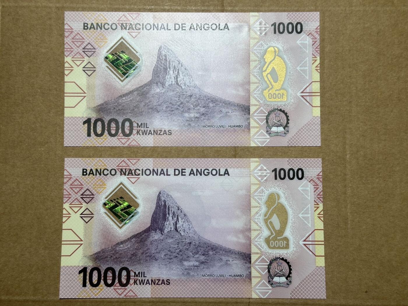 🐍甜小邱世界纸币收藏🐍第139期精品场💐 【无47豹子号】安哥拉2020年1000宽扎 豹子999+000连号一对 000有原装捆痕 全新UNC