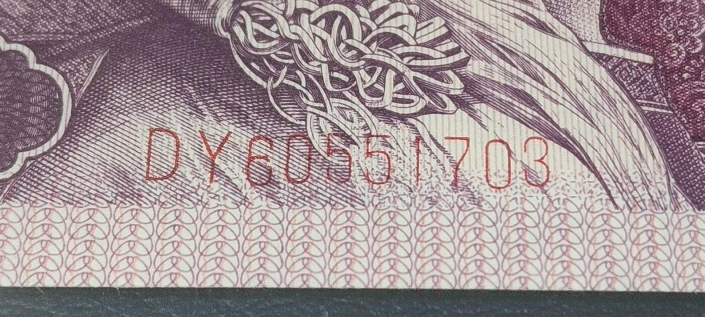 各种钱币拍场 🔥🔥漫天飞雪、重影印刷🔥🔥钱坤评级 —8005—漫天飞雪、裁切移位、套印移位、重影印刷、瑕疵币、印刷错误。DY60551703，图3是瑕疵位置，又称“大砖头”，重影币是瑕疵币中的天花板级别。走过路过不要错过，惜售一张，也可以去钱坤评级去换评新标：龙纹双边