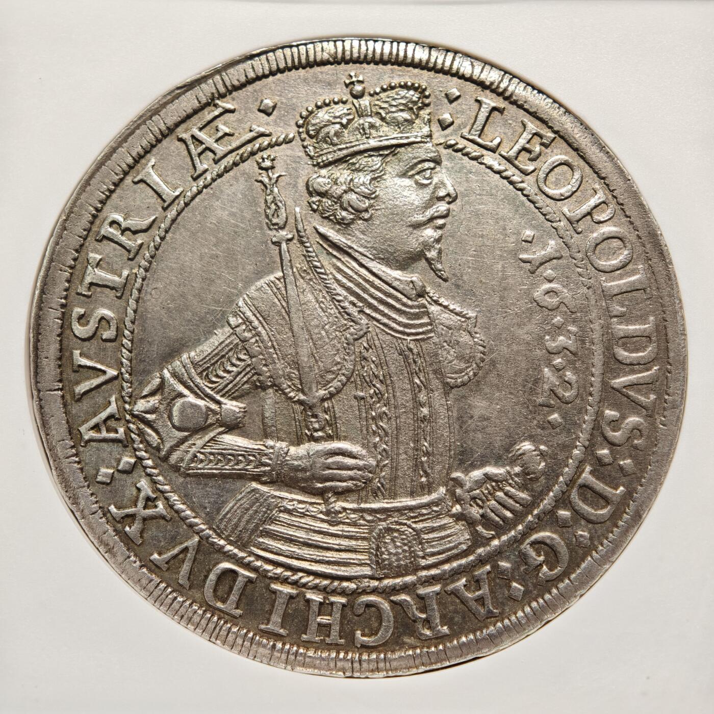 【德藏】世界币章拍卖第161期 1632年 奥地利蒂罗尔伯国利奥波德五世老泰勒大银币 状态极佳 NGC AU58