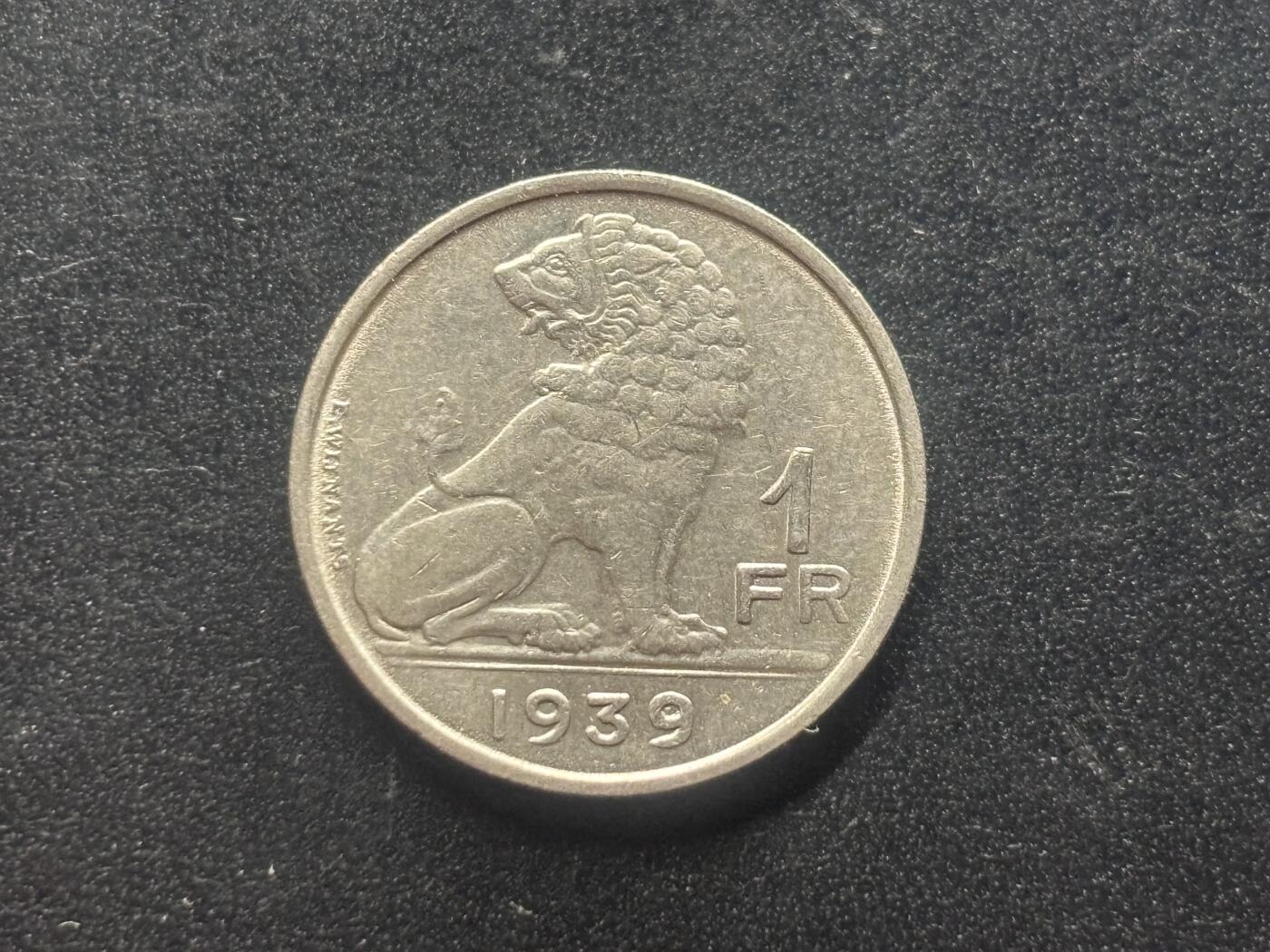 邮泉阁限时拍卖第三十九场 欧洲专场（硬币在国外。请付邮费6元。） 比利时利奥波德三世国王1939年1法郎