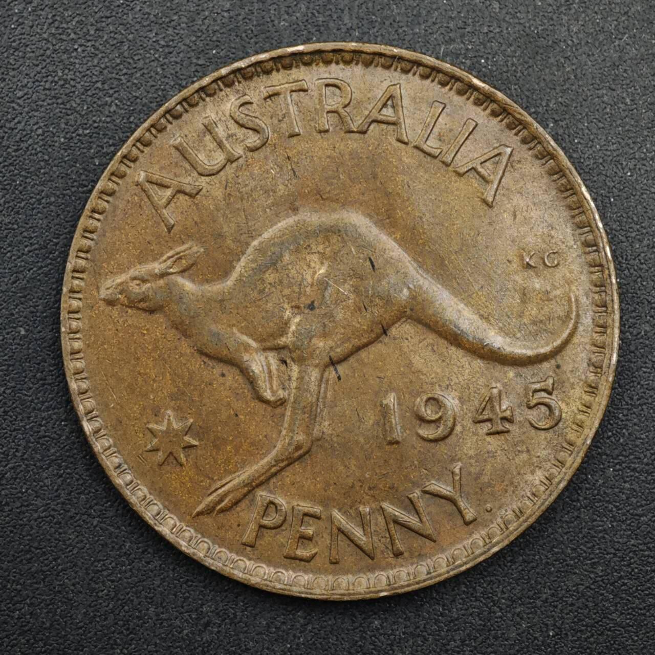 【淘币小摊】实时拍第八百四十八拍   散币银币场   满百包邮可预留二周 每周一统一发货   澳大利亚1945年乔治六世一便士铜币