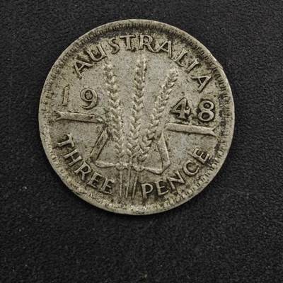 【淘币小摊】实时拍第八百四十九拍   散币银币场   满百包邮可预留二周 每周一统一发货   - 澳大利亚1948年乔治六世3便士银币