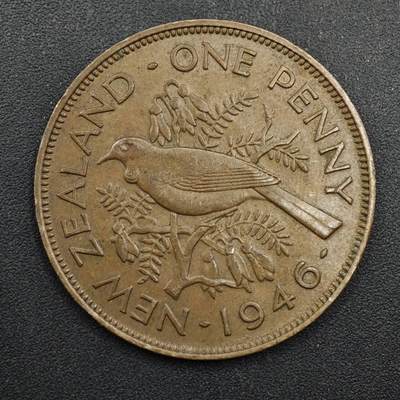 【淘币小摊】实时拍第八百四十九拍   散币银币场   满百包邮可预留二周 每周一统一发货   - 新西兰1946年乔治六世一便士铜币