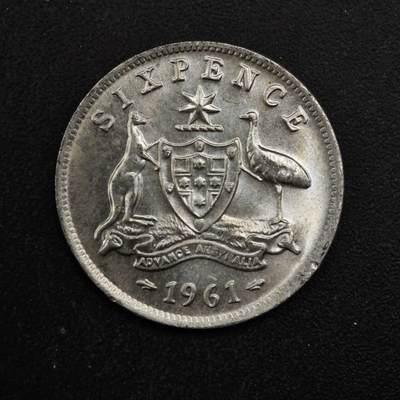 【淘币小摊】实时拍第八百四十八拍   散币银币场   满百包邮可预留二周 每周一统一发货   - 澳大利亚1961年伊丽莎白二世6便士银币