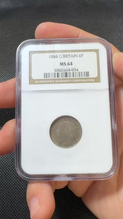 “甄选寰宇 · 臻藏岁华”新年精品场（直播拍卖）-甄臻铺-世界币章拍卖（第47期）送拍享返佣金等优惠多多 NGC-MS64 英国1884年维多利亚小维6便士银币 老白盒很难得 原味英伦包浆