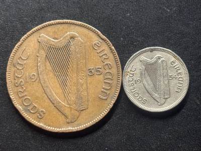 邮泉阁限时拍卖第三十九场 欧洲专场（硬币在国外。请付邮费6元。） - 爱尔兰自由邦2枚