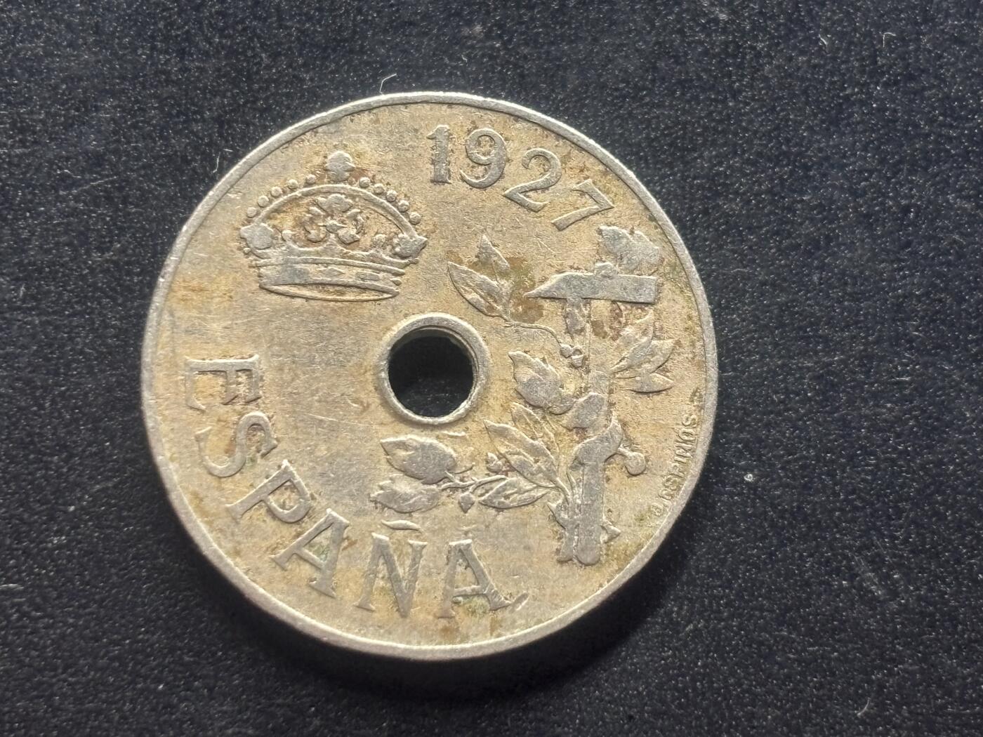 邮泉阁限时拍卖第三十九场 欧洲专场（硬币在国外。请付邮费6元。） 西班牙阿方索十三世国王1927年25分