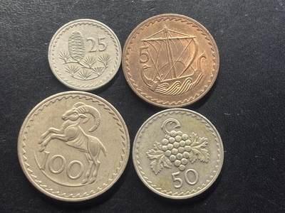 邮泉阁限时拍卖第三十九场 欧洲专场（硬币在国外。请付邮费6元。） - 塞浦路斯1963-1982年4枚