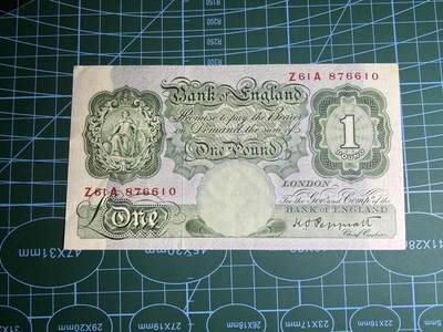 【炜奕收藏】，第五十六期，大不列颠专场 - 英国A序列1镑，品相如图，战时签名