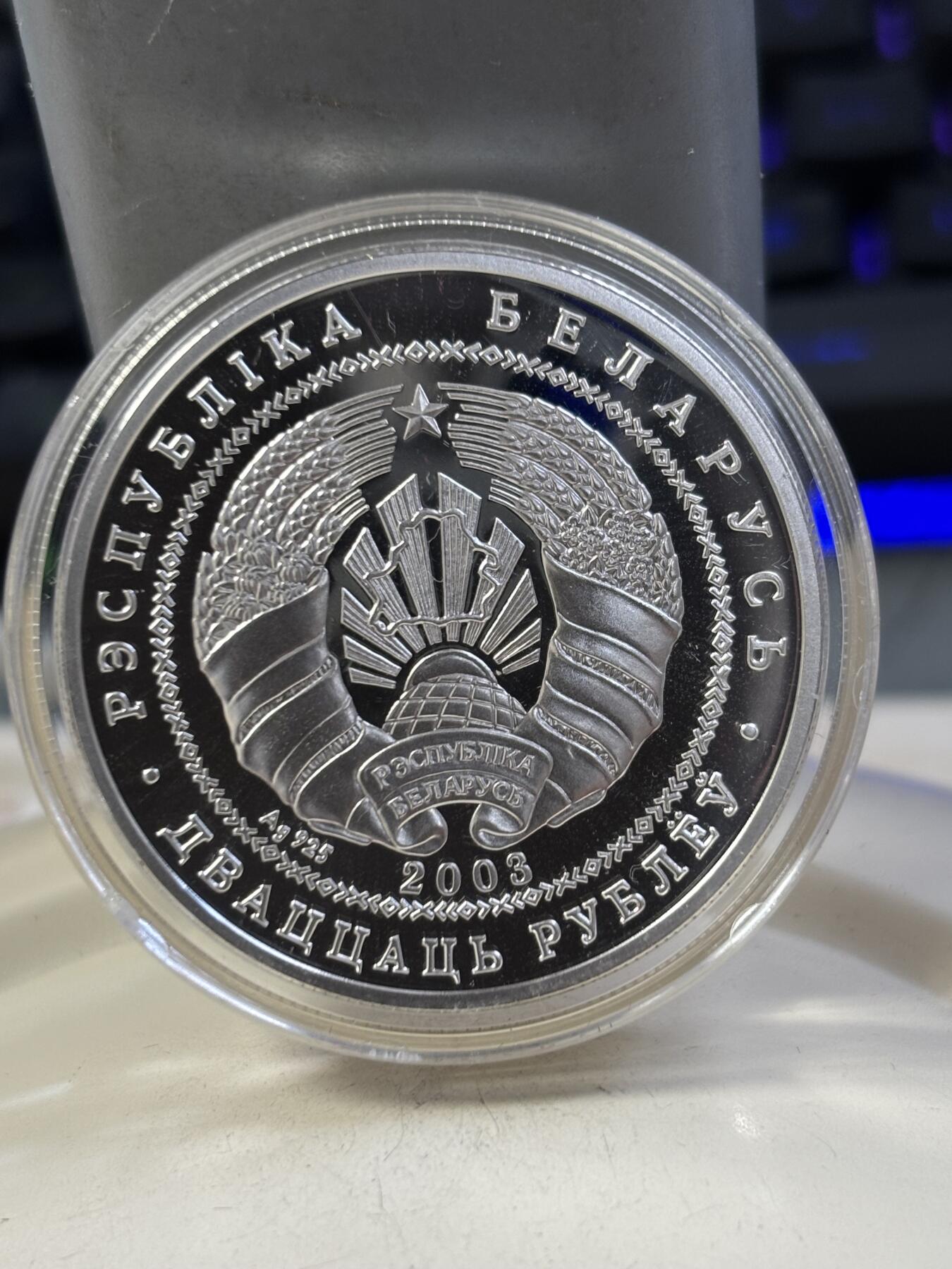 第187期拍卖 白俄罗斯2003年布拉茨拉夫湖国家公园鲱鸥1盎司纪念银币，925银，