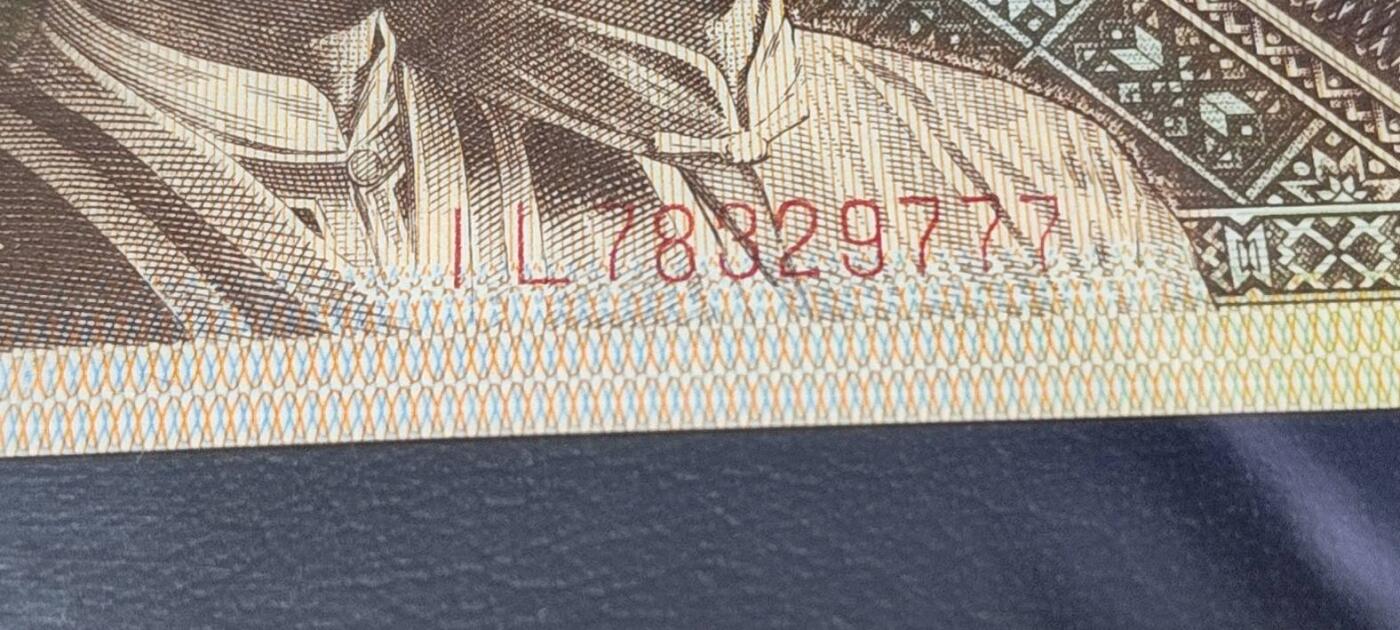 各种钱币拍场 🔥🔥豹子号777🔥🔥钱坤评级  8001  朝阳双燕，IL78329777，右上角还有漏印，朝阳双燕的意思就是正面漏印双燕和背面中间荧光的结合体！背面中间荧光特别强，堪称顶级！带专利图形标，非常稀缺的藏品